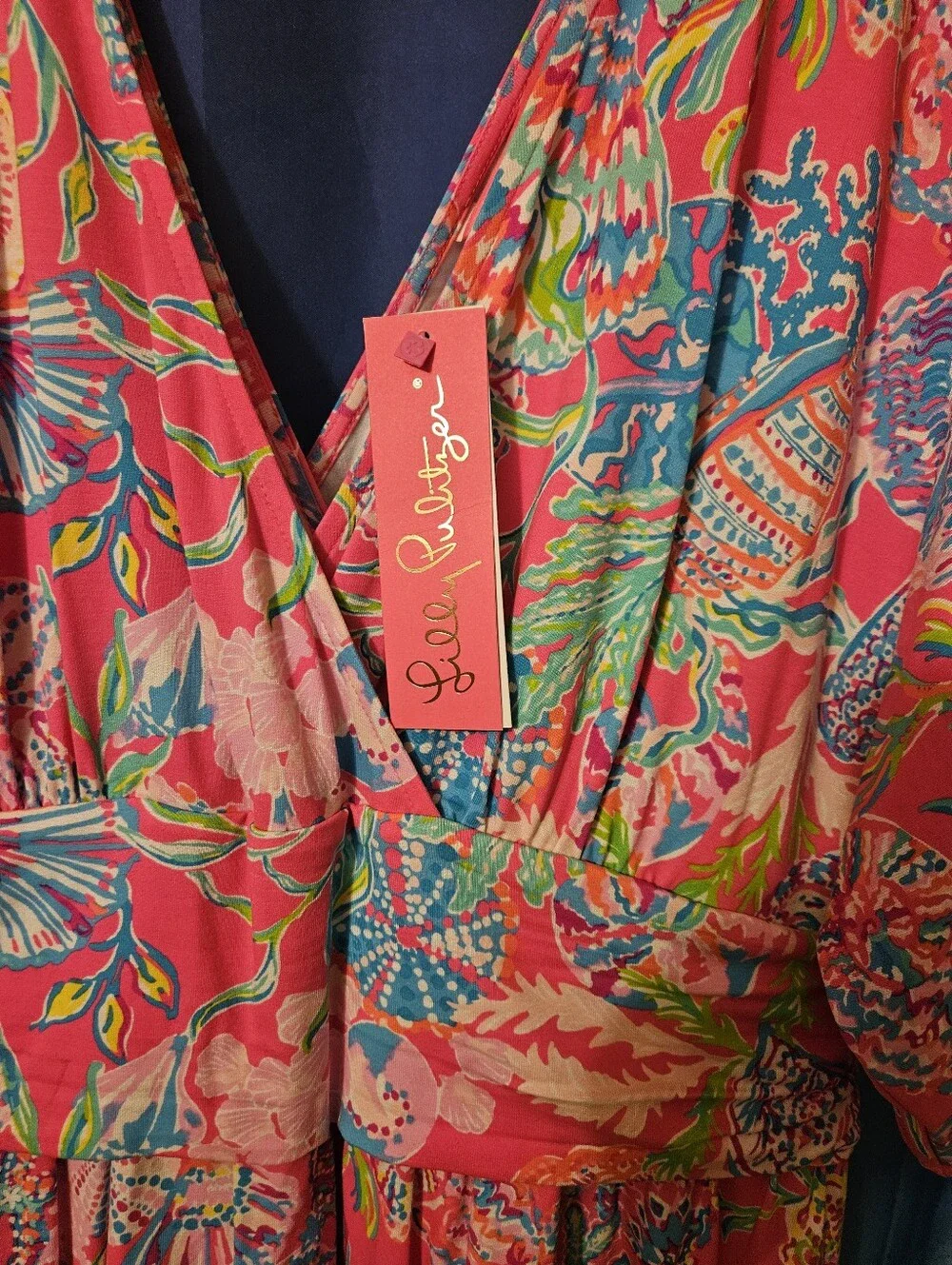 Lilly Pulitzer Pink Multi Floral V-Neck Midi Dress - Picture 7 of 9
